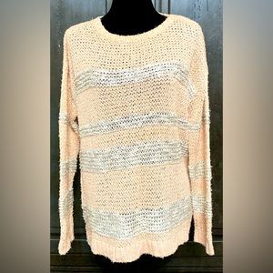 Chico’s pink & silver Rugged oversized sweater with silver sequins - Size Large